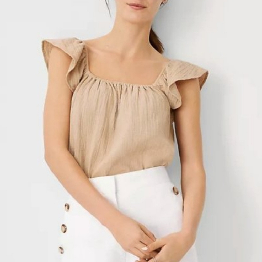 Ann Taylor Gauze Ruffle Strap Tank Top